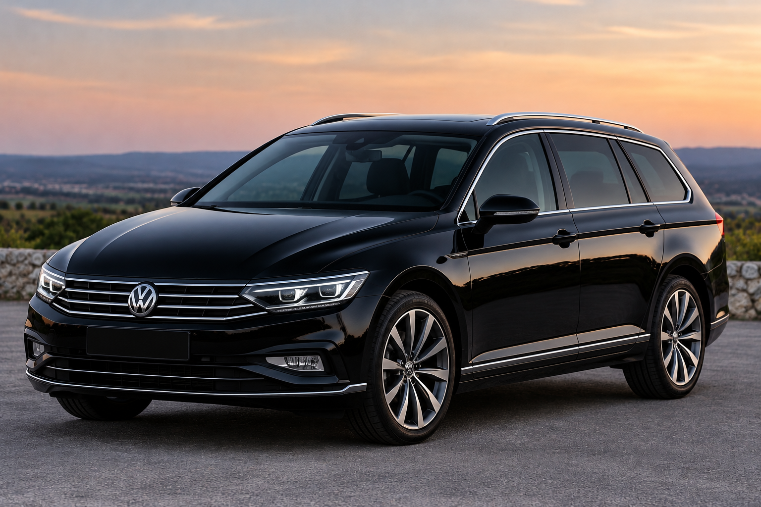 Glossy black Volkswagen Passat estate for Weybridge Taxis